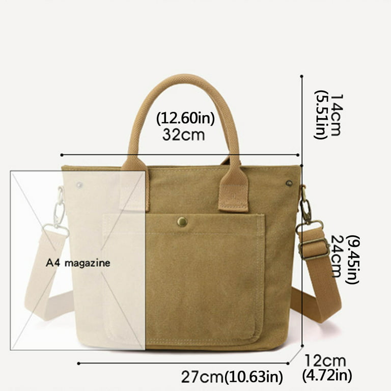 PMUYBHF Tote Bag for School with Pockets Straps for Crossbody Bags Women  Leather Fashion Casual Women Retro Style Solid Color Canvas Bag Simple