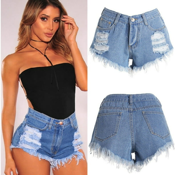 Canis Summer Women Casual High Waisted Short Mini Jeans Ripped Jeans
