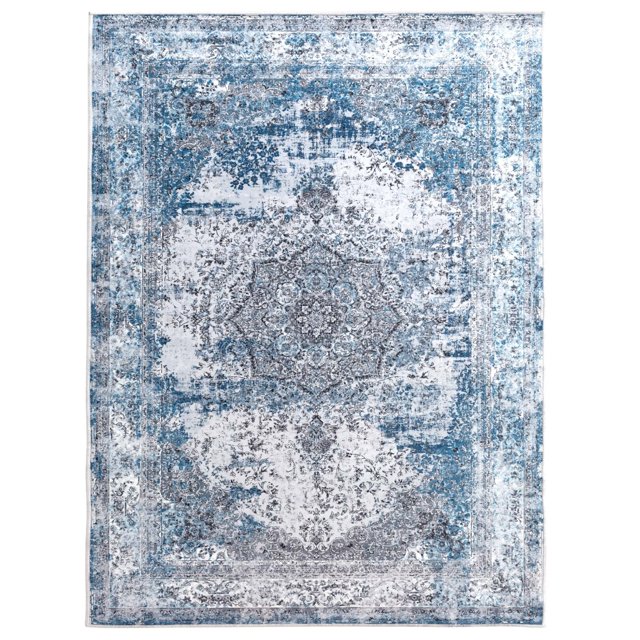 Rugking Area Rug 5x7 Blue Vintage Rug Vintage Rug Traditional Distressed Foldable Retro Kitchen Accent Rug Indoor Non Slip Carpet Bedroom Living Room Bathroom