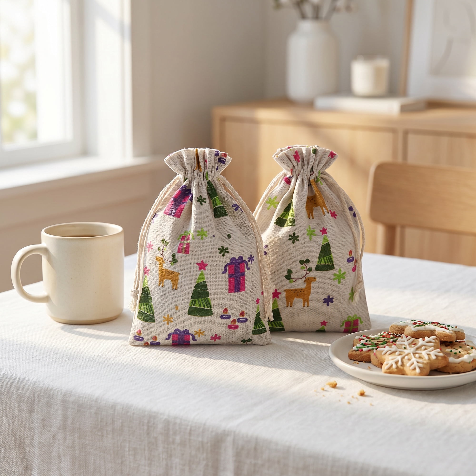 Unique Bargains Drawstring Gift Bags with Handles for Occasions Christmas 5.1" x 7.1"