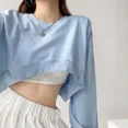 thumbnail image 2 of Sudaderas cortas de manga larga para mujer, sudaderas con cuello redondo para primavera y otoño de 2024, sudaderas con capucha para mujer de color sólido, jerséis holgados informales para mujer, 2 of 4