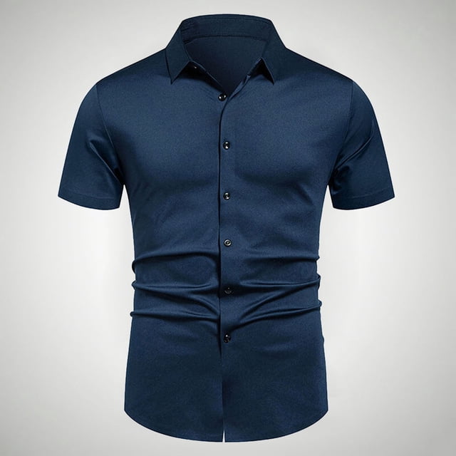 pstuiky camisetas para hombre, Camisa informal de negocios de color liso con solapa y botones de manga corta para hombre camisetas de hombre s