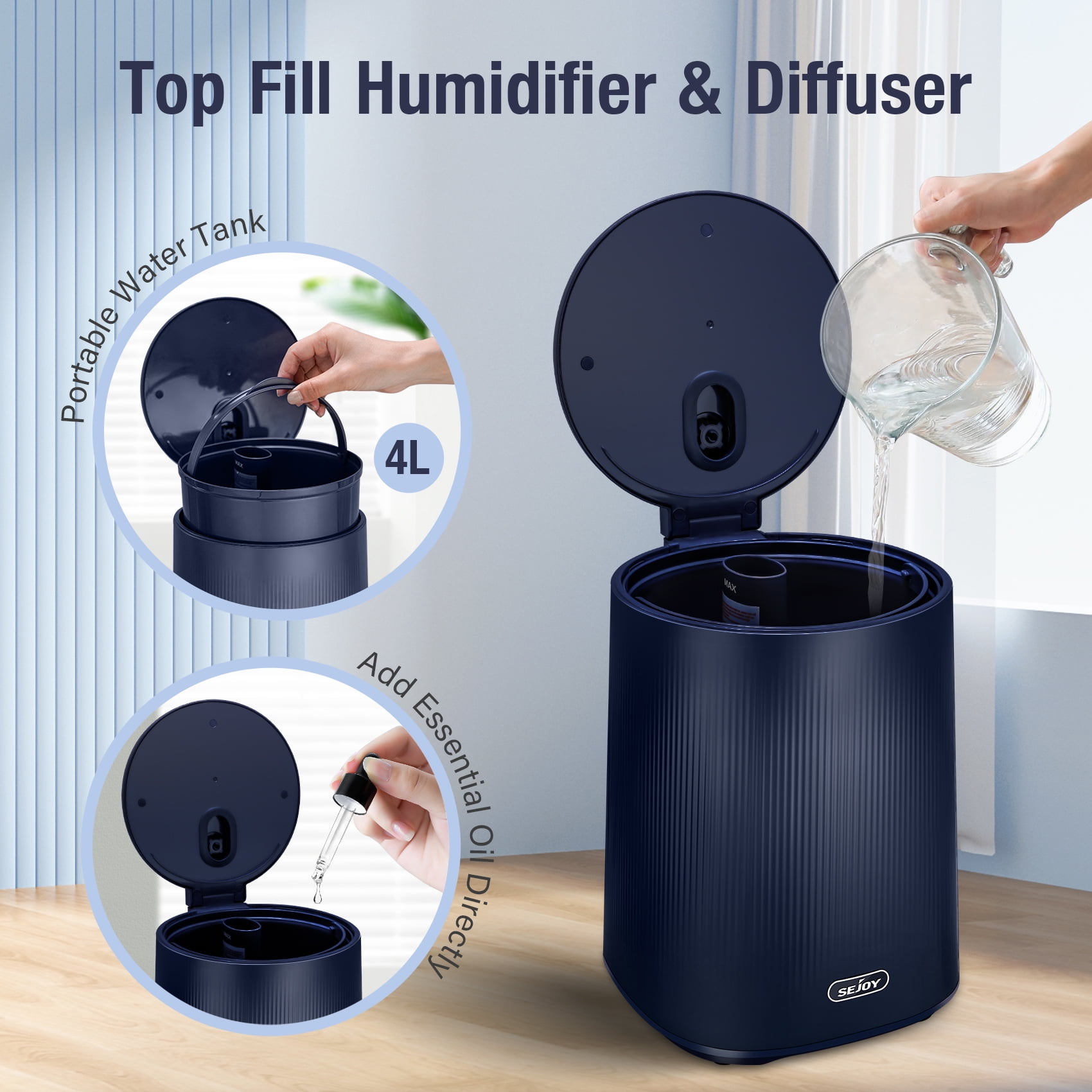 Buy Sejoy Room Humidifier for Bedroom,4L Baby Top Fill Ultrasonic Warm