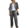 thumbnail image 3 of Jinhomg Two Piece Cotton Linen Sets for Women Butons Down Long Sleeve Shirts And Pants Fall 2 Piece Lounge Sets with Pockets Dark Gray,S, 3 of 7