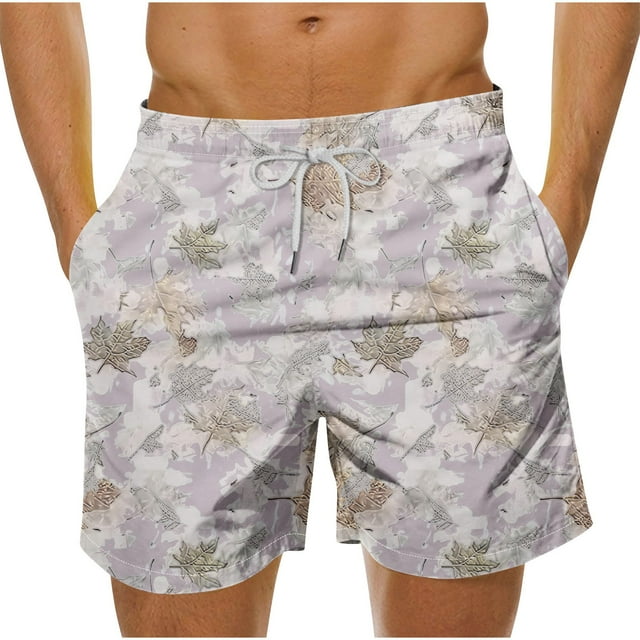 Pantalones Cortos Casuales de Baño con Impresión de Hojas Hawaianas para Hombres 100% Poliéster, Pantalones de Playa de Secado Rápido, Upf 50 + con Forro de Malla para Nadar