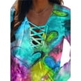 thumbnail image 3 of DYMADE Women Plus Size Tie Dyed Long Sleeve V-neck T-shirt Top, 3 of 4