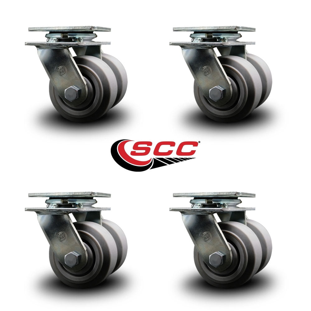4 Inch Dual Thermoplastic Rubber Wheels Swivel Caster Set with Ball Bearings SCC