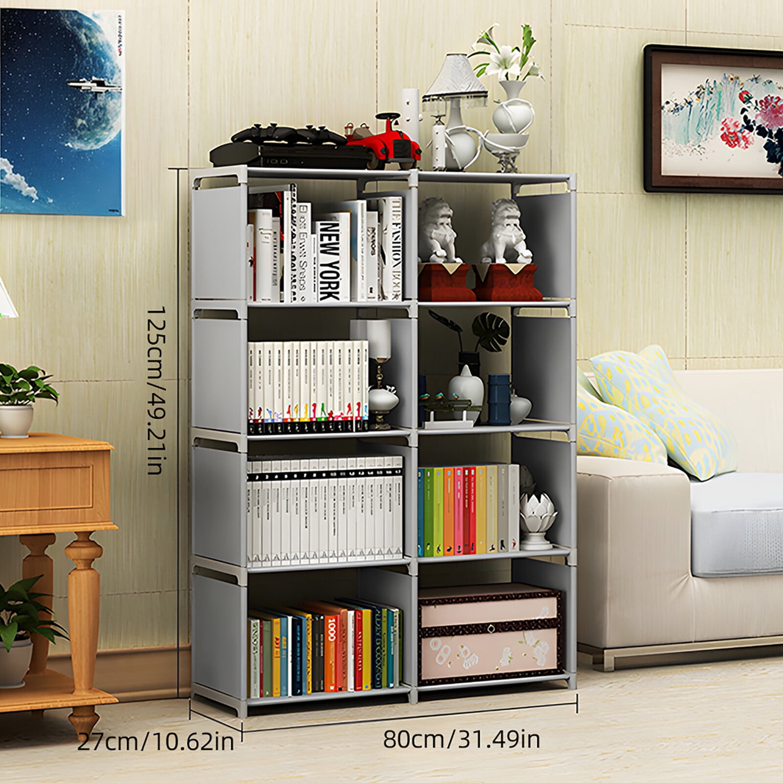 DIY 5-Tier Book Shelf 8 Cube Storage Organizer Cubes Organizer Shelves for Bedroom/Living Room/Office/Closet/Study Room