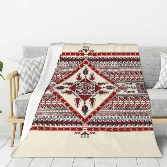 Hirioo Fashion Tatreez for Flannel Blanket, Cozy and Warm Throw for Bed or Couch ,Perfect for All Seasons-40"x30"