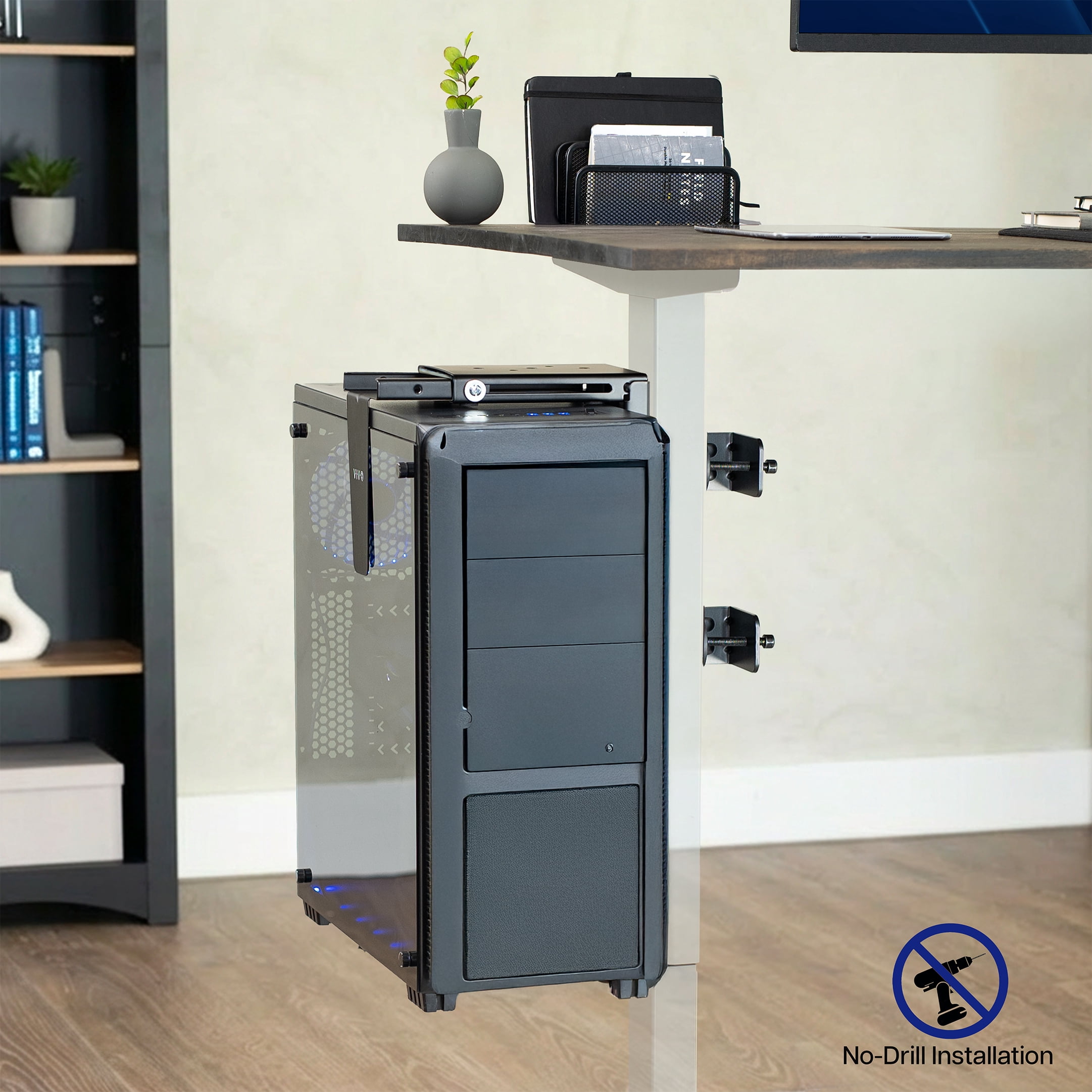 VIVO Steel Adjustable Clamp-on Desk Leg PC Mount, Computer Case CPU Holder
