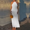 thumbnail image 2 of Kvture Women Summer Halter Neck Maxi Dress Flowy Ruffle Tiered Sleeveless Sundress Boho Backless Spaghetti Strap Long Dress White, 2 of 9