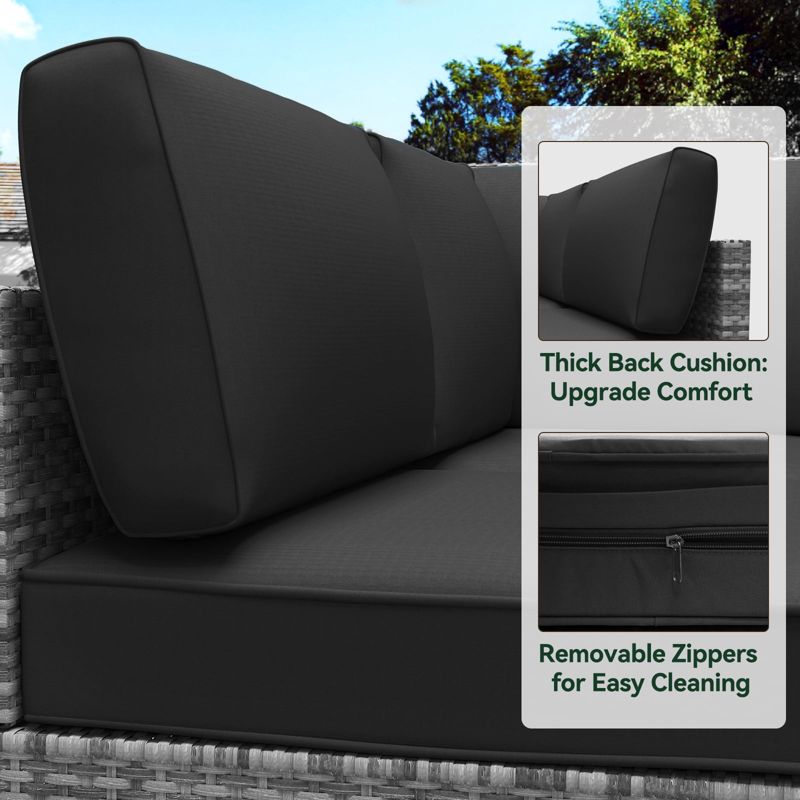 Yalissey Outdoor Replacement Cushions for Patio Furniture,Water-Resistant Sofa Cushions for Rattan Wicker Sectional Patio Conversation Sets,14-Piece Outdoor Couch Cushions Patio Sofa,Black