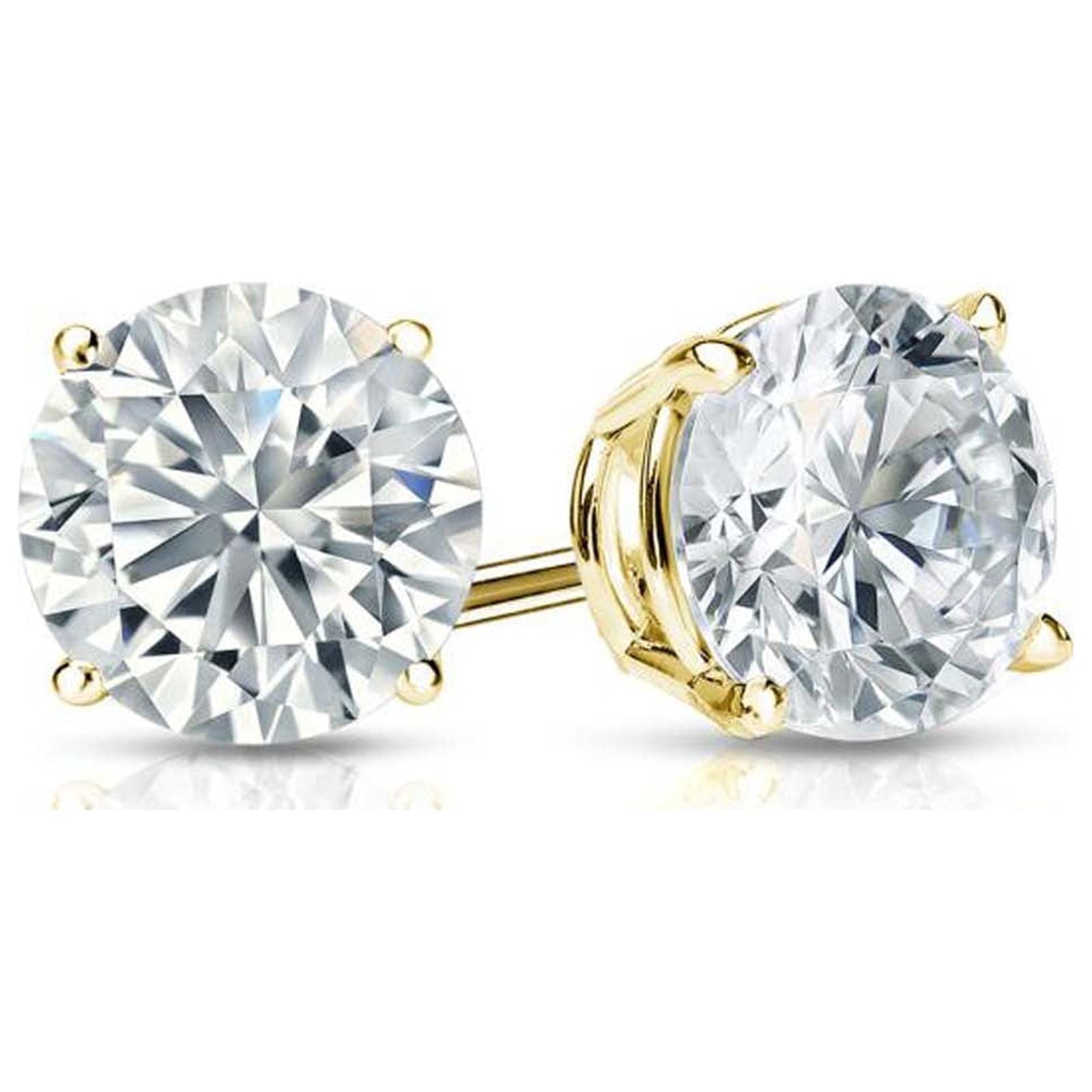 14K Yellow Gold Created White Diamond Round Plated 6mm Stud Earrings by Paris Jewelry