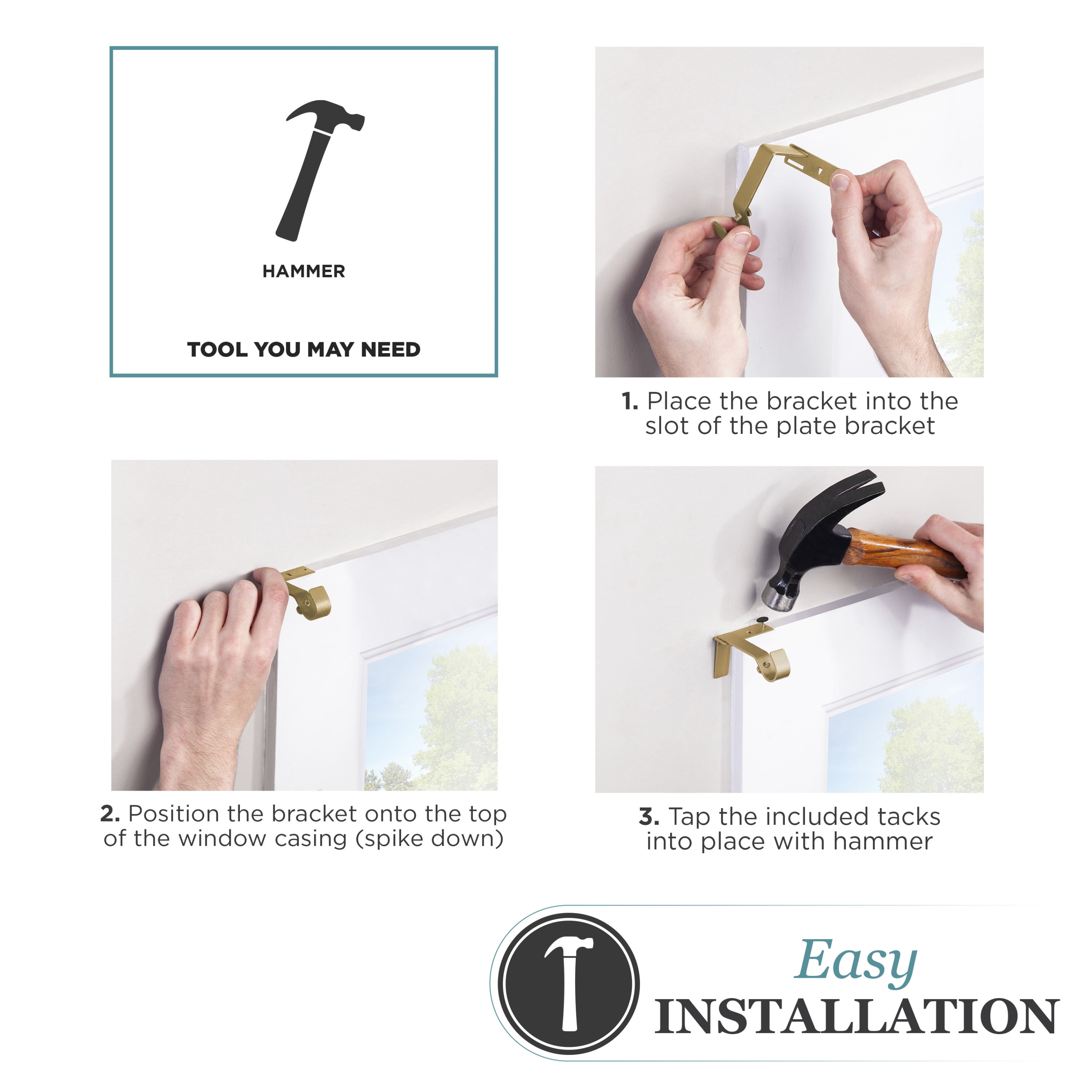 Fast Fit 5/8" Gold Adjustable Curtain Rod, 25-60"