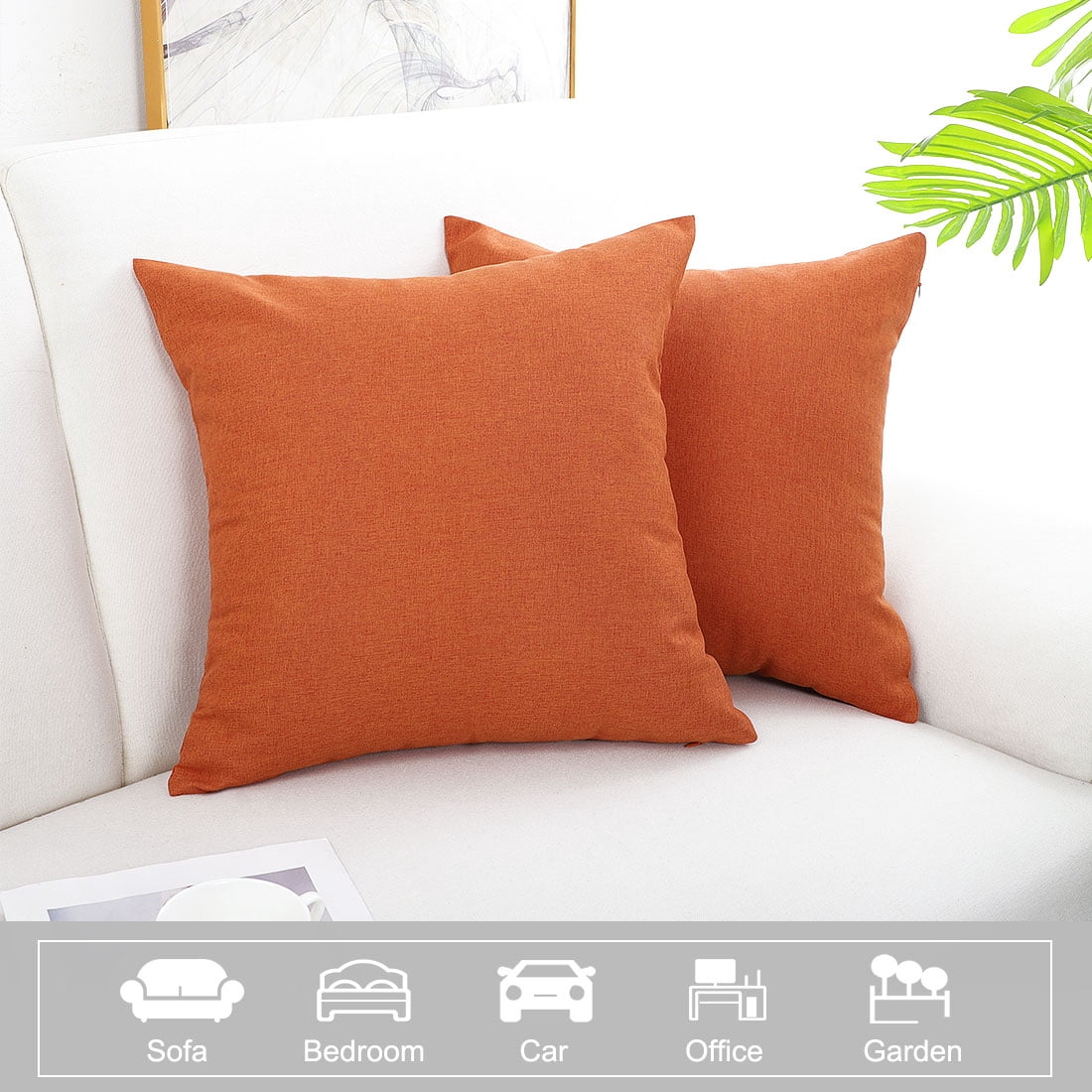 Unique Bargains 2-Pack Solid Waterproof Decorative Throw Pillow Covers Orange 18" x 18"