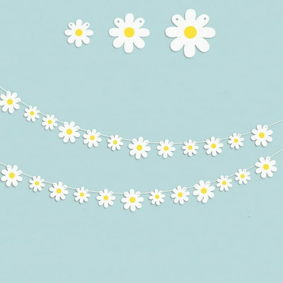 Groovy Daisy Paper Garlands Banner,2Pcs White Durable Flower Decor with Rope for Birthday,Daisy Banner for Birthday Party Decorations