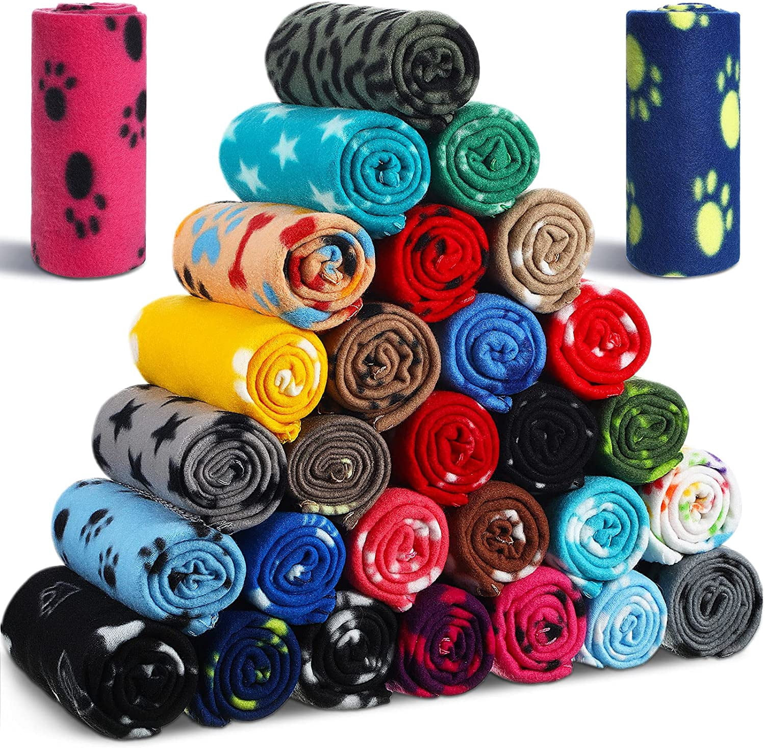 28 Pieces Puppy Blanket Bulk Small Fleece Pet Blanket for Puppy Dogs Kitten Cats Pets Soft Warm Paw Print Sleep Mat Bed Covers, 28 Styles(15.75 x 23.63 Inch)