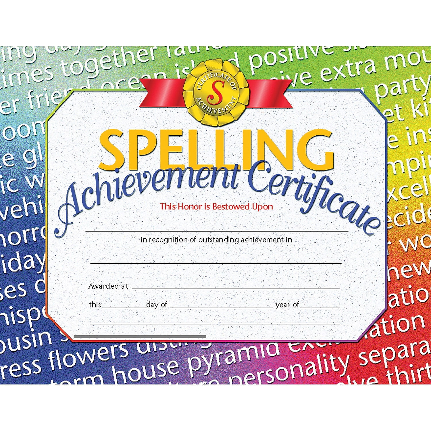 Hayes Spelling Achievement Certificate 8.5'' x 11'' Pack of 30 (H-VA676)