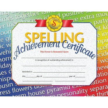 Spelling Achievement Certificate, 8.5" x 11", Pack of 30