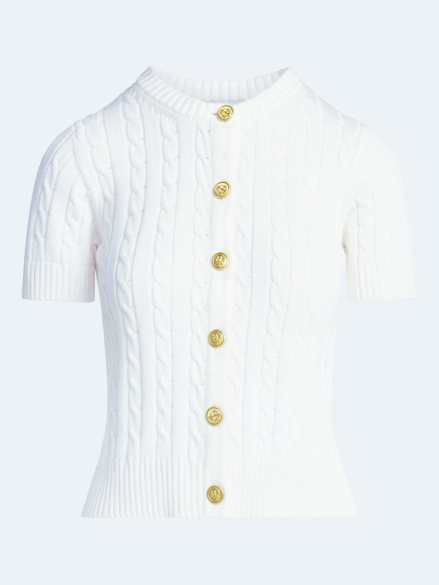 Free Assembly Women's and Women's Plus Cable Knit Cardigan Sweater with Short Sleeves, Lightweight, Sizes XS-4X