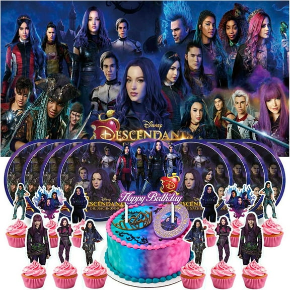 Descendants Birthday Supplies Plates Decorations Decor Backdrop Banner Cake Topper Fans