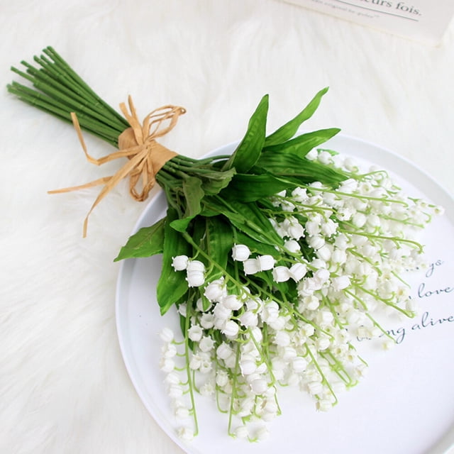 Verdant Touch Flores de campana blancas sintéticas, 12 unidades, lirio artificial del valle, flores falsas de alta simulación para decoración del hogar y boda