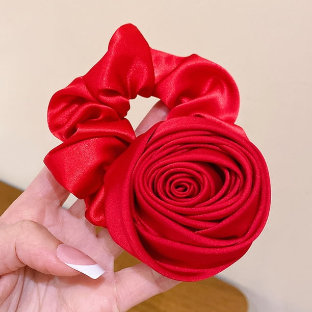 Anillo de pelo de rosa de satén para el intestino grueso, accesorios para el cabello de cuerda para el cabello de rosa dulce de súper hada de primavera y verano para mujeres coreanas