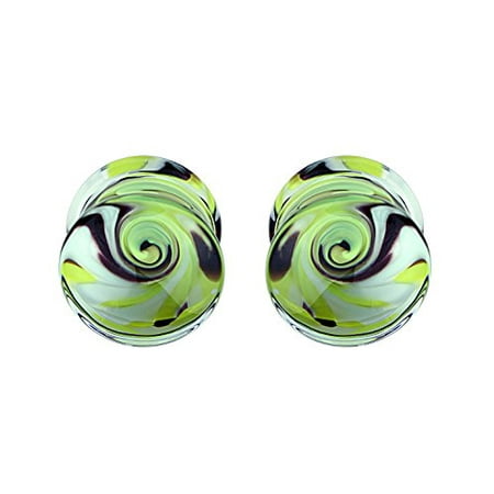- BodyJ4You Plugs Glass Saddle Yellow Swirl Earrings Stretching Set 00G 10mm Body Piercing Jewelry