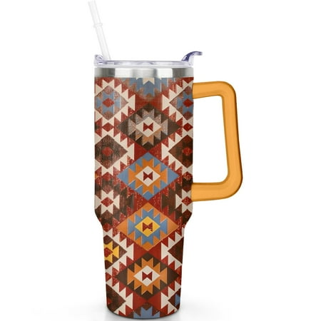 

Vacuum Insulated 40oz Bohemia Tumbler with Handle Flip Straw Lid Leak Proof Stainless Steel Boho Tumblers with Lids Straws Travel Mug Gifts