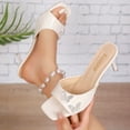 thumbnail image 2 of Xfvqtps Slides for Women Rhinestone Embellished Mules Patent Leather Open Toe Shoes Chunky Heel Dressy Sandals Fall Winter Party Going Out Comfortable Footwear, 2 of 9