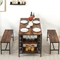 thumbnail image 2 of 3-Piece Rectangular Dining Table Set for 4 with Wine Rack, Storage Shelf and 2 Benches, Kitchen Table Set for Small Spaces, 2 of 7