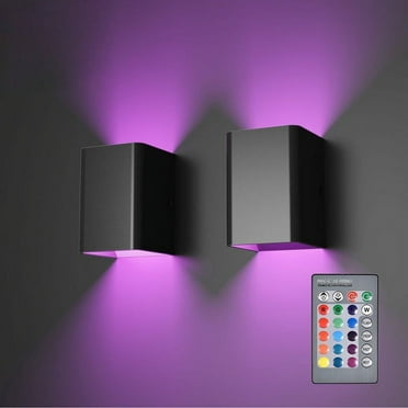 2 Pack Modern LED Wall Sconce, RGB Up and Down Wall Mount Light with Remote Control 5W Hallway Wall Lighting, Wall Sconce Lighting Decor Set of 2 for Living Room Bedroom Hallway Corridor