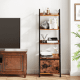 thumbnail image 5 of Tydimor 5-Tier Ladder Bookshelf With Drawer, Leaning Bookcase Storage Display Shelf,Rustic Brown, 5 of 7