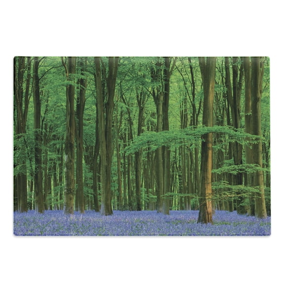 Woodland Cutting Board, Spring Sunshine in a Bluebell Wood Summer Dream Holiday Getaway Destination, Decorative Tempered Glass Cutting and Serving Board, in 3 Sizes, by Ambesonne