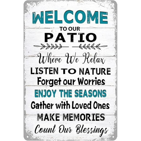 Patio Signs And Decor Outdoor Welcome To Our Patio Sign Metal Patio Signs Decorative Tin Outdoor Signs Printed Metal Signage Decoration Farmhouse Patio Decor 8x12inch