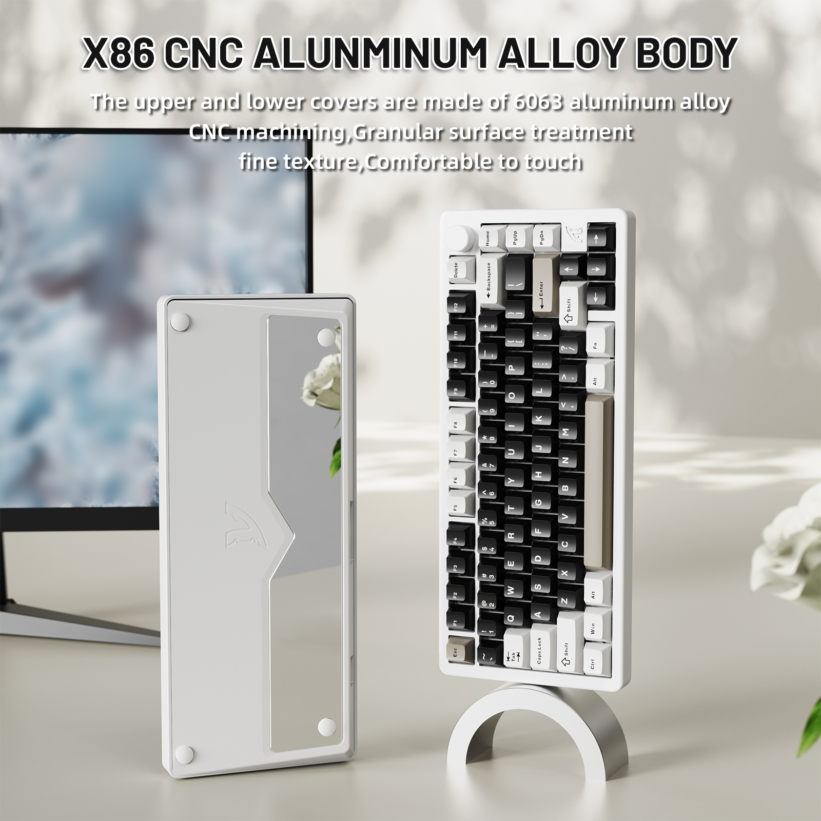 ATTACK SHARK X86 75% Wireless Gasket Mechanical Keyboard with Knob, CNC Aluminum Turd, 3 Mode Connectivity,82 Key Hot Swappable,Custom Linear Switches RGB Gaming Keyboard for Win/Mac/Linux-Milk White