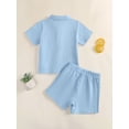 thumbnail image 6 of BemeyourBBs Toddler Baby Boy Summer Clothes 2 Pieces Cotton Linen Outfit Solid Color Mock Neck Short Sleeve Button Down Shirt and Shorts Set, 6 of 9