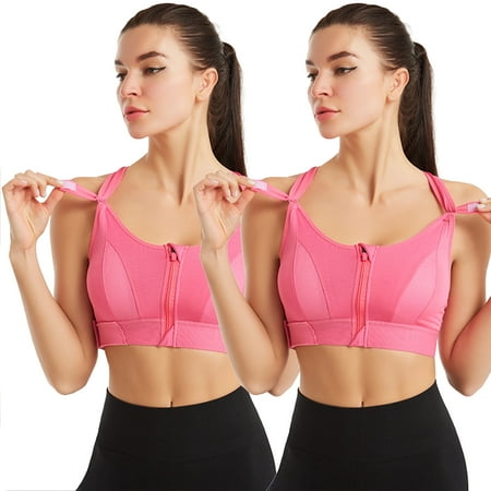 

Elbourn 2Pack Sports Bra Front Closure Women Sports Bra Full Cup Cotton Running Bra for Plus Size （Pink-4XL）