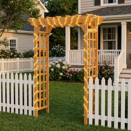 YANGXUN 85 Inch Light Brown Solid Fir Wood Garden Arbor Multi Purpose Wedding Ceremony Arch Lattice Trellis for Climbing Plants Outdoor Pergola Decor for Backyard & Holiday Christmas