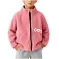 thumbnail image 2 of Boys Girls Fall Winter Solid Stand Collar Full Zip Fleece Jacket With Side Pockets, Soft Casual Coat,Pink, 2 of 9