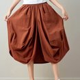 thumbnail image 4 of Mrat Work Skirts for Ladies Office Women's Elastic Waist Solid Cotton Linen Skirt Loose Large Lantern Skirt with Pockets Spring Skirts for Women 2024 S-160 Orange One Size, 4 of 7