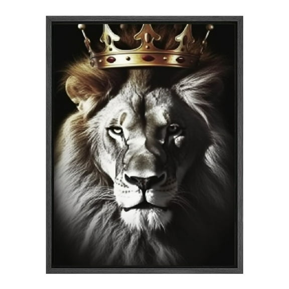 NIJIAN Black and White Lion Wall Art Lion and Lioness Canvas Wall Art King and Queen Lion with Gold Crown Wall Decor Wild Animal Couple Pictures Prints Posters Ready to hang
