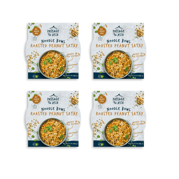 Passage to Asia Roasted Peanut Satay Noodle Bowl, Vegetarian, 4-Pack, 8.6 oz