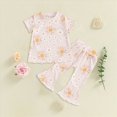 thumbnail image 2 of Toddler Girl Short Set Baby Girl Summer Outfits Floral Short Sleeve T-Shirt & Flared Pants Set Cute Toddler Clothes Toddler Girl Summer Clothes, 2 of 4