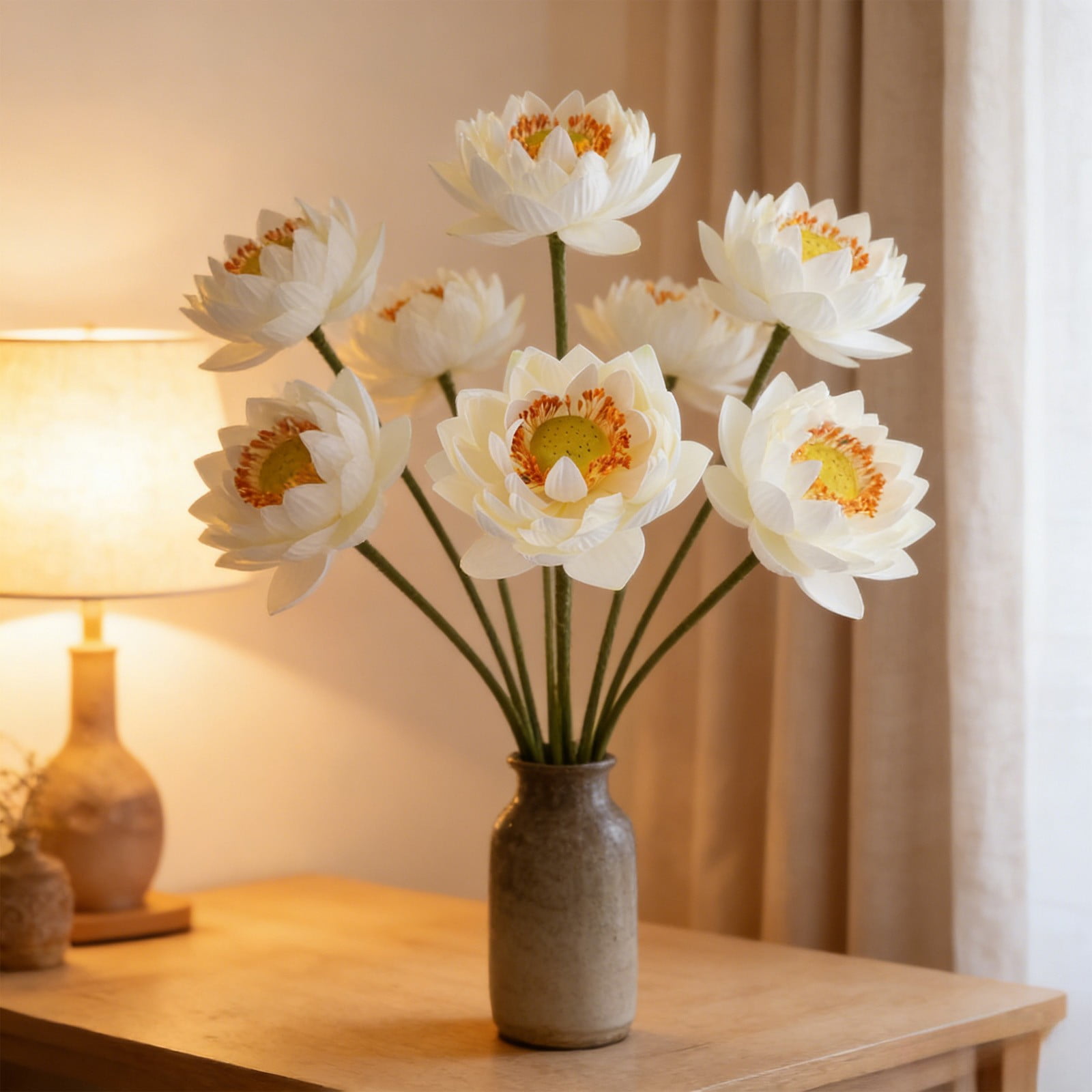 Eolstice Artificial Lotuses Flower Spring Summer Decor Realistic Fake Lotuses Faux Lotus Flower Pond Decoration for Vase Water Feature Table Display