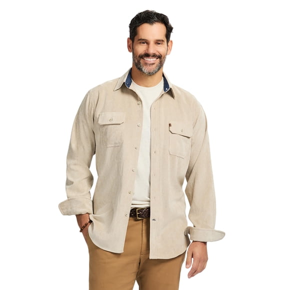 Camisa de franela para hombre Izod Stratton de manga larga con botones, color Crockery, talla pequeña
