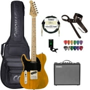 Sawtooth Left-Handed ET Series Electric Guitar Travel Bundle with Portable 10-Watt Amp, ChromaCast Pro Series Bag, Cable, Tuner & Picks; Butterscotch