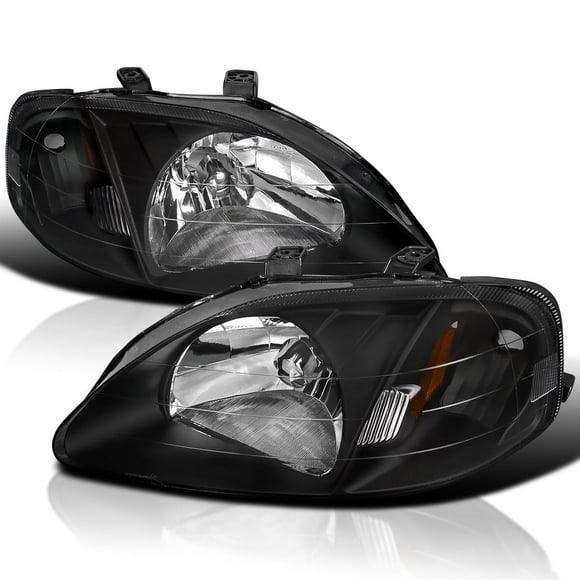 SPEC-D TUNING Black Headlights Compatible with 1999-2000 Honda Civic EK EX LX Si L+R Pair Head Light Lamp Assembly