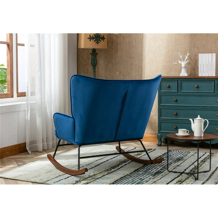 Rocking Chair Modern Velvet Fabric Button Upholstered High