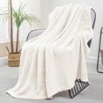 thumbnail image 6 of Exclusivo Mezcla Large Flannel Fleece Throw Blanket, Jacquard Weave Leaves Pattern (50" x 70", Off White), 6 of 10